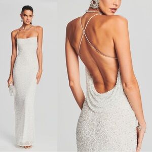 Retrofete Alice Sequin White Maxi Dress
